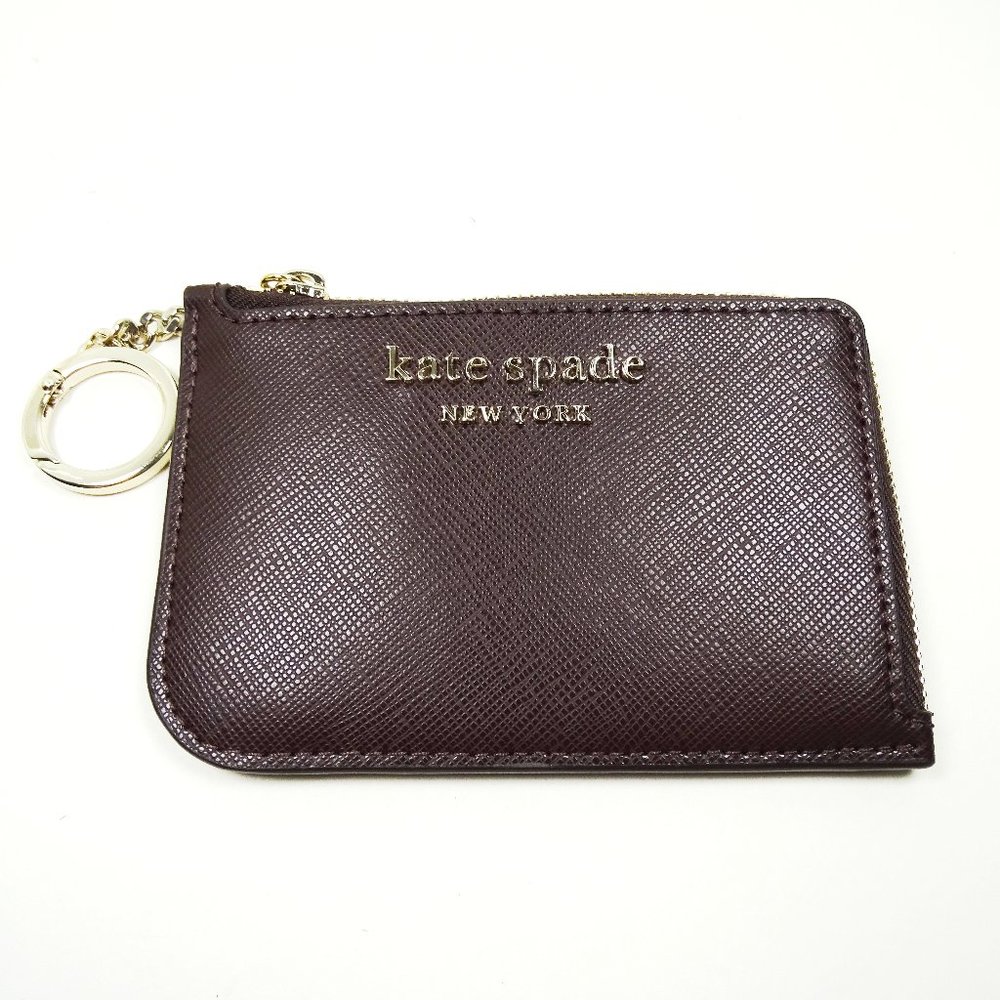 KATE SPADE Cameron Medium Zip Card Holder Chocolate Cherry